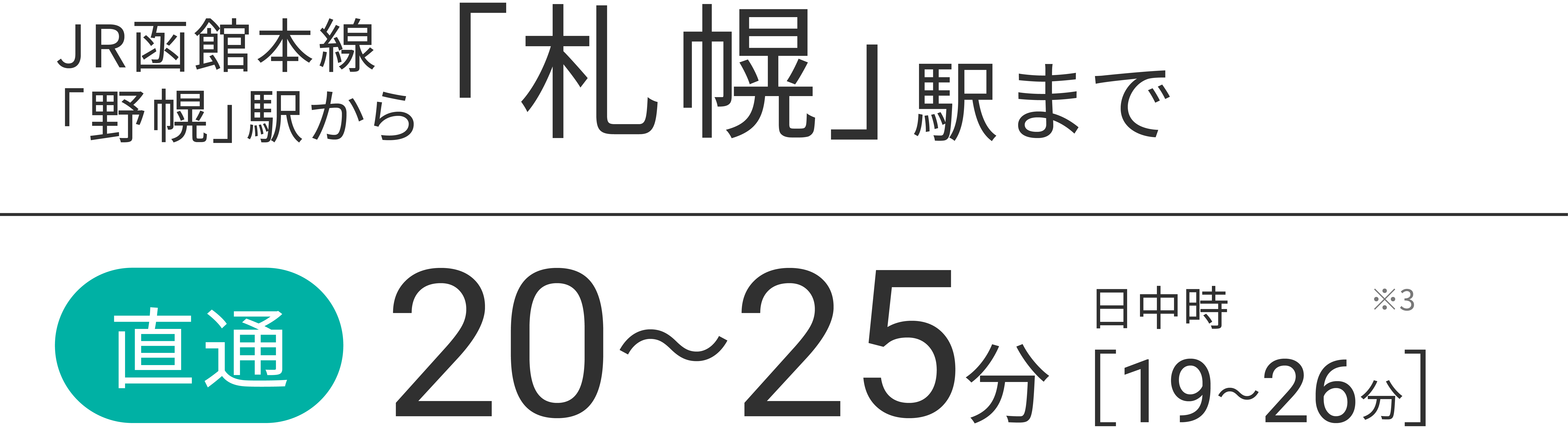 JR函館本線「野幌」駅から「札幌」駅まで直通20〜25分 日中時［19〜26分］