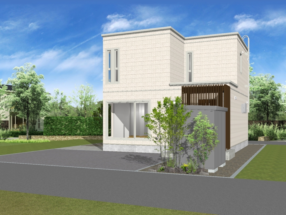 スマートハイムプレイス函館美原モデルハウスNo.1_外観パース（※パースは図面を基に描いておりますので、実際と多少異なる場合があります。）