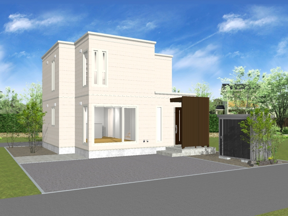 スマートハイムプレイス函館美原モデルハウスNo.1_外観パース（※パースは図面を基に描いておりますので、実際と多少異なる場合があります。）