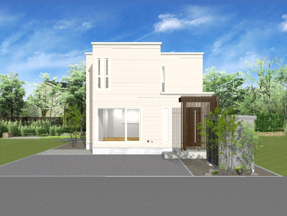 スマートハイムプレイス函館美原モデルハウスNo.1_外観パース（※パースは図面を基に描いておりますので、実際と多少異なる場合があります。）