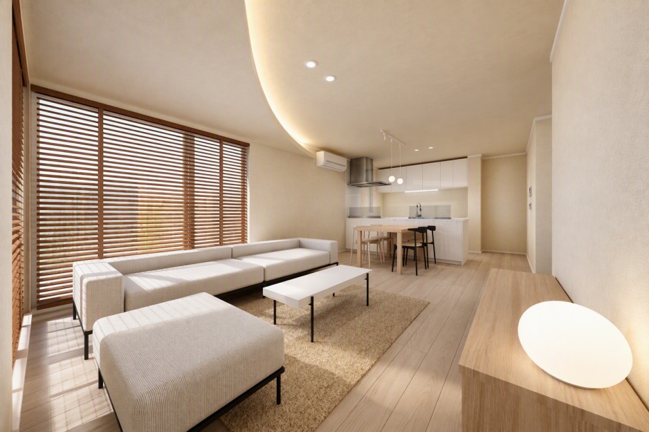 スマートハイムプレイス恵庭市駒場町5丁目モデルハウスNo.1_内観パース（※画像は図面を基に作成したパースを、生成AIにより加工したイメージです。実際とは多少異なる場合がございます。家具の配置はイメージです。）