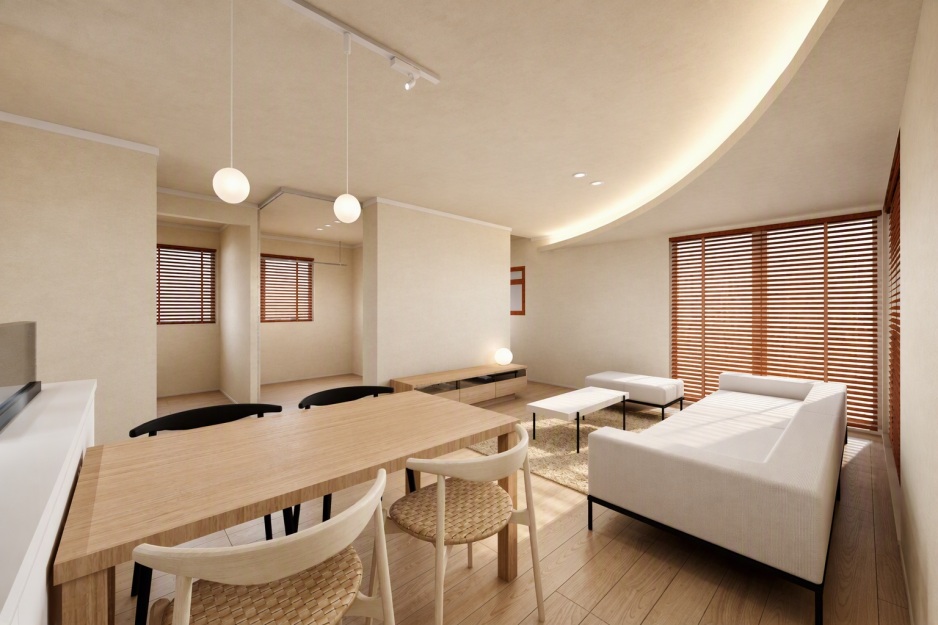 スマートハイムプレイス恵庭市駒場町5丁目モデルハウスNo.1_内観パース（※画像は図面を基に作成したパースを、生成AIにより加工したイメージです。実際とは多少異なる場合がございます。家具の配置はイメージです。）